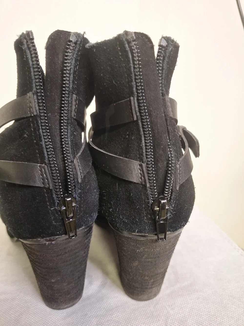 Women's Black Suede Ankle Boots with Wrap Straps.         Size 8 Med